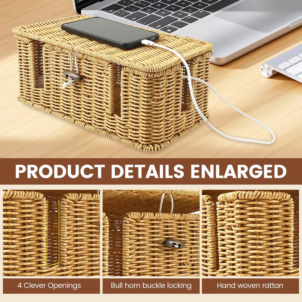 Handmade Cable Management Box Breathable Cable Organizer Box Practical Power Strip Box Under Desk Cord Organizer for Home