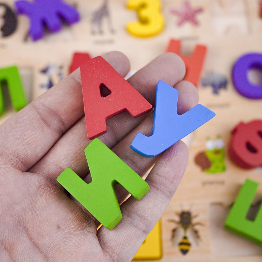 Kids Russian Alphabet Jigsaw Words Preschool Early Educational Learning Toy Puzzle Wooden Montessori Letters Board for Children