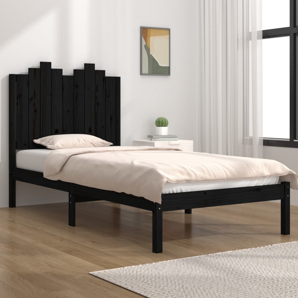 Buy Bed Frame Black Solid Wood Pine 100x200 cm at affordable prices