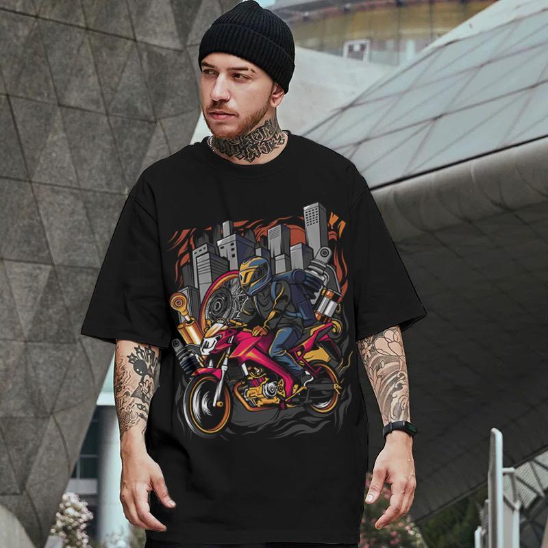 3d Motorcycle Print Short Sleeve T-Shirt For Men Summer Retro Men's T-Shirt Fashion Casual Tee Loose Oversized Tee 2024 New Tops