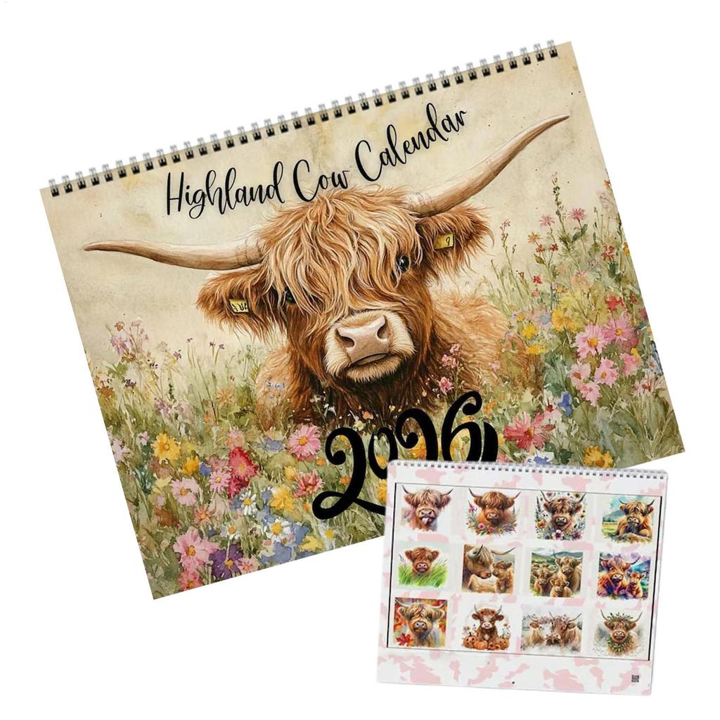2026 Calendar Funny Highland Cow Wall Calendar Thick Paper 12 Monthly Planner Farmhouse Decor for Student Teacher Planning