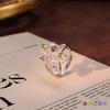 Anello regolabile in argento sterling S925 con pietra preziosa di cristallo color naturale Gioielli alla moda da donna, avanzati, versatili, per tutti i giorni