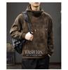 Men's Heavyweight Retro Hooded Sweatshirt: Autumn/Winter Thickened Style with Stamped Half-High Collar.
