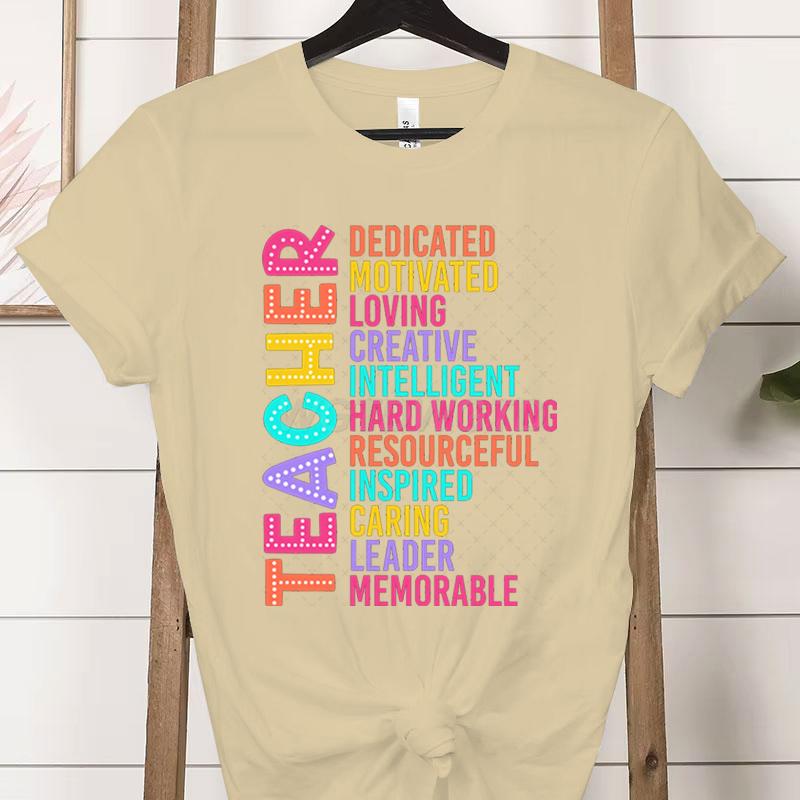 Colorful Teacher Acronym TShirt Teacher Life Print Classic Tops Motivational Tee for Educators Teachers Unisexs Womens Clothing