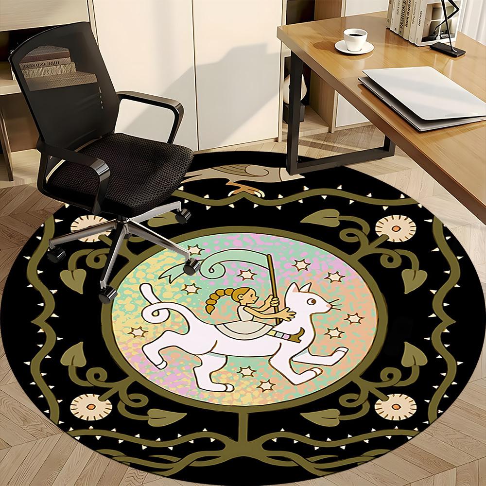 1pc Fantasy Creatures Office Round Area Rug, Indoor Mat Suitable For Office, Under Office Chairs Bedroom Living Room Home Decor, Room Deco 014