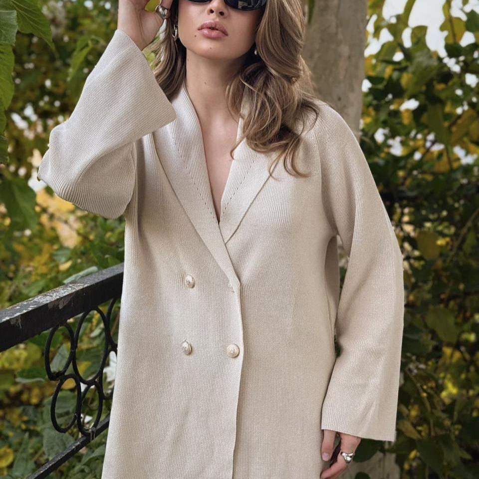 Women's 2025 European & American Solid Color Button Cardigan Sweater & Skirt Set - Warm & Stylish For Commute