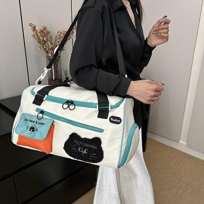 Reisetasche mit großem Fassungsvermögen, Trendiges Splicing, Aufhängegriff, Aufbewahrungstasche für Geschäftsreisen, Separates Schuhfach, Fitness-Tasche für Mädchen im japanischen Stil