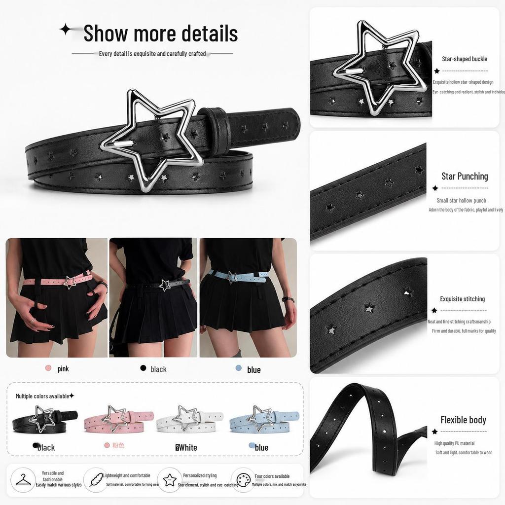 Star Buckle Thin Style Women's Versatile Waist Belt for Jeans and Skirts