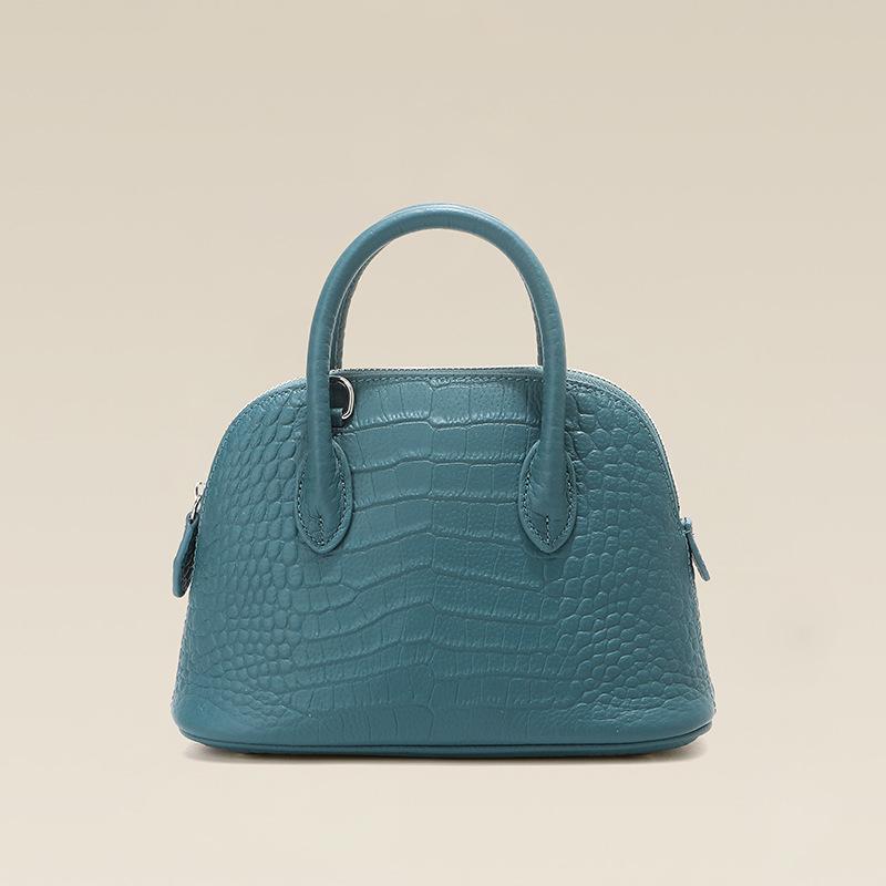 Crocodile Pattern Shell Bag First Layer Cowhide Handbag Large Capacity Commuter Leather Women's Bag Shoulder Messenger Bowling Bag