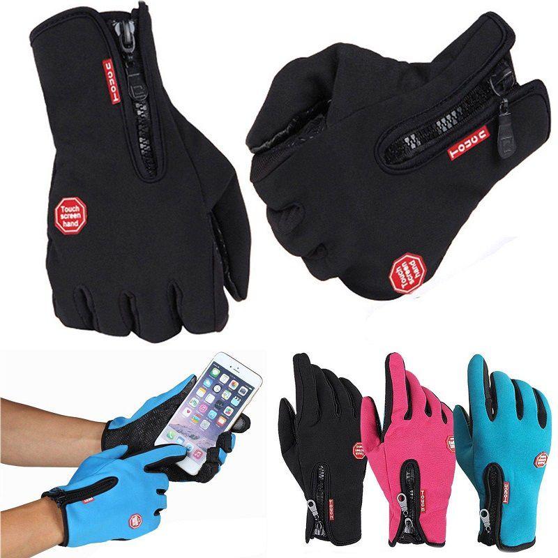 Unisex Winter-Touchscreen-Handschuhe mit rutschfester Handfläche und verstellbarem Reißverschlussdesign