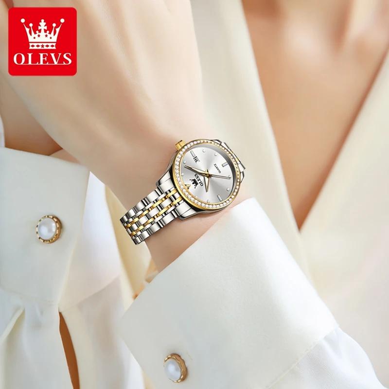 OLEVS Luxuriöse Wasserdichte Quarz-Uhr Für Damen Datum Diamant Edelstahl Damen Armbanduhr Leuchtend Original Damenuhr