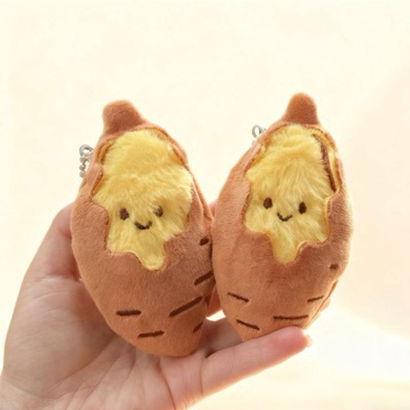 Multifunctional Adorable Roasted Sweet Potato Plush Keychain for Bag Charm Car Decoration Gift Ornament