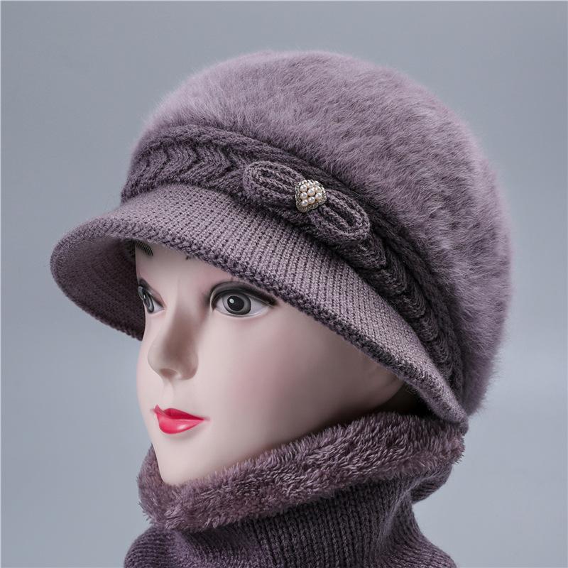 Autumn winter middle-aged elderly women with rabbit hair mother's woolen hat old lady's warm hat with added velvet in winter grandmother's hat
