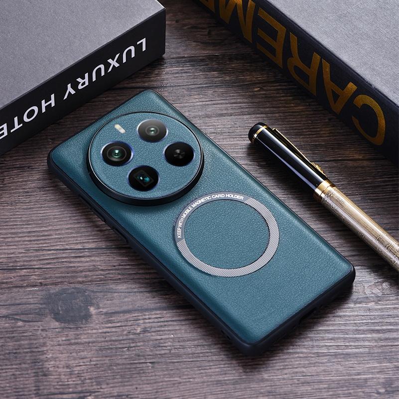 

Магнитный чехол Magsafe для беспроводной зарядки для Realme 12 Pro + Realme12 Pro, роскошный простой кожаный чехол Realme 12 Pro Plus зелёный