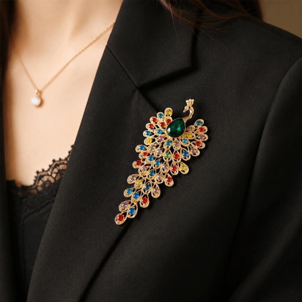 Exquisite Phoenix Brooch Clip Crystal Chest Flower Pin Vintage Peacock Badge Pin  For Suits