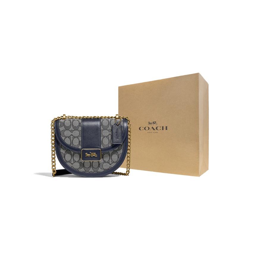 Coach Alie 20 Saddle Signature Jacquard And Leather Crossbody Bag Women Crossbody Bag Navy-Blue C3464-B4RH3