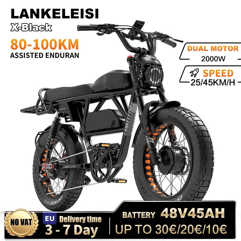 Electric Bike LANKELEISI X-black Knight 2000W 48V45AH Double Battery Hydraulic Electric Bike 20*4.0 Inch! E-Bike