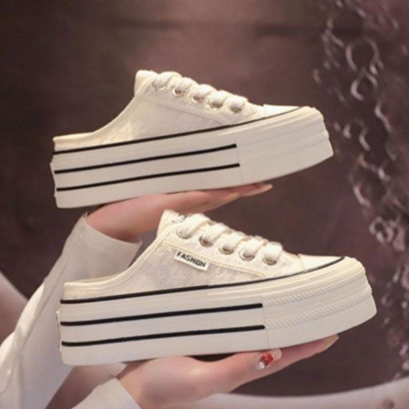 Fashion 2025 Summer New Women's Shoes Fashion Thick Bottom Casual Sneakers for Women Breathable Mesh Cool Slippers Baotou Half Slippers