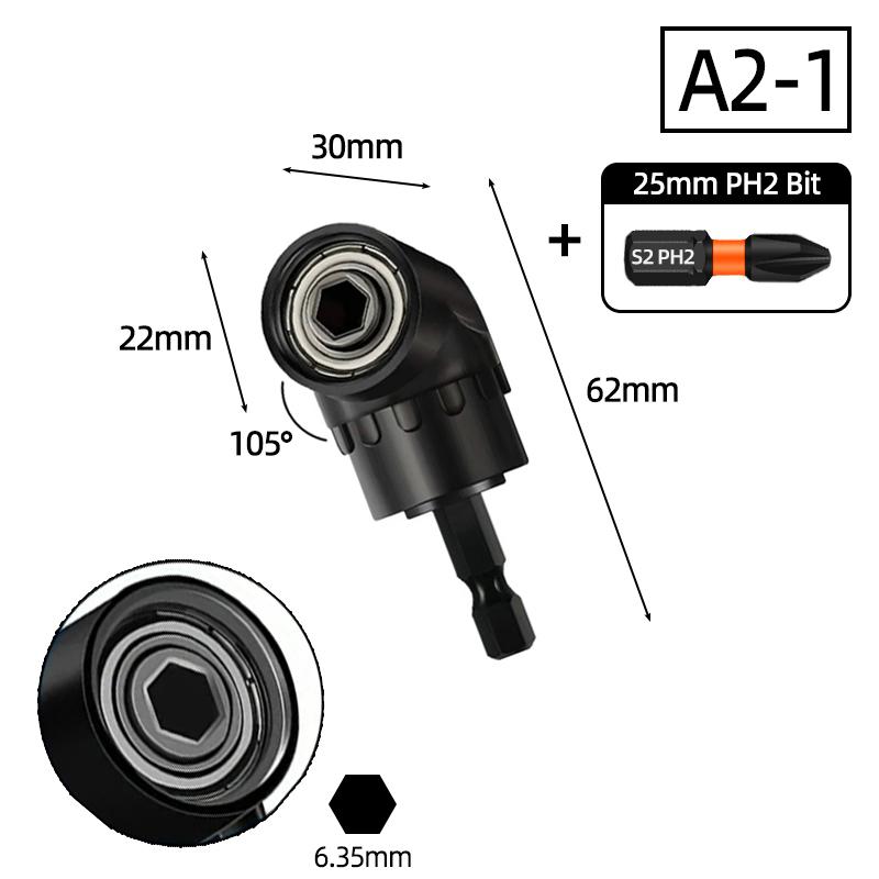105 Degree Angle Socket Adapter 1/4 inch Extension Hex Drill Bit Adjustable Screwdriver Holder Slotted Phillips Power Hand Tools