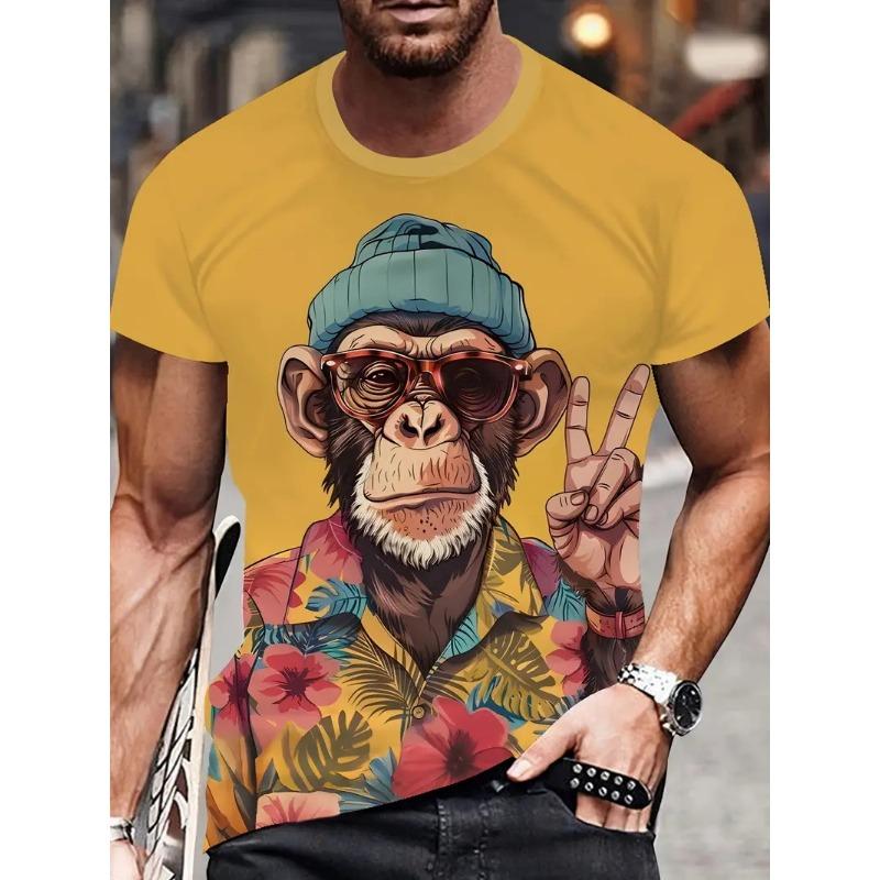 Funny Animal Graphic 3D Printed T-shirt For Men Causal Short Sleeve Oversized Pullover T-shirt Top Men's Tees Outdoor Clothing