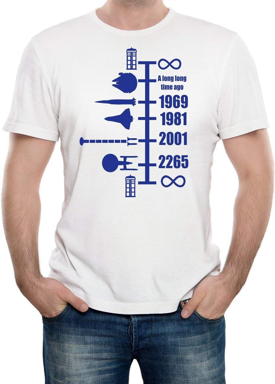Mens Short Sleeve Spaceship Timeline Movie Space Sci Fi and Science Inspired Funny Graphic T-Shirt XXL белый