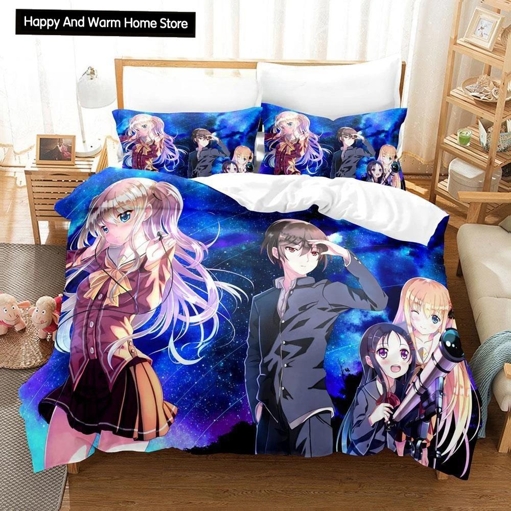 New 3D Print Anime Kawaii Girls Charlotte Bedding Set Single Twin Full Queen King Size Bed Set Adult Boy Bedroom Duvetcover Sets