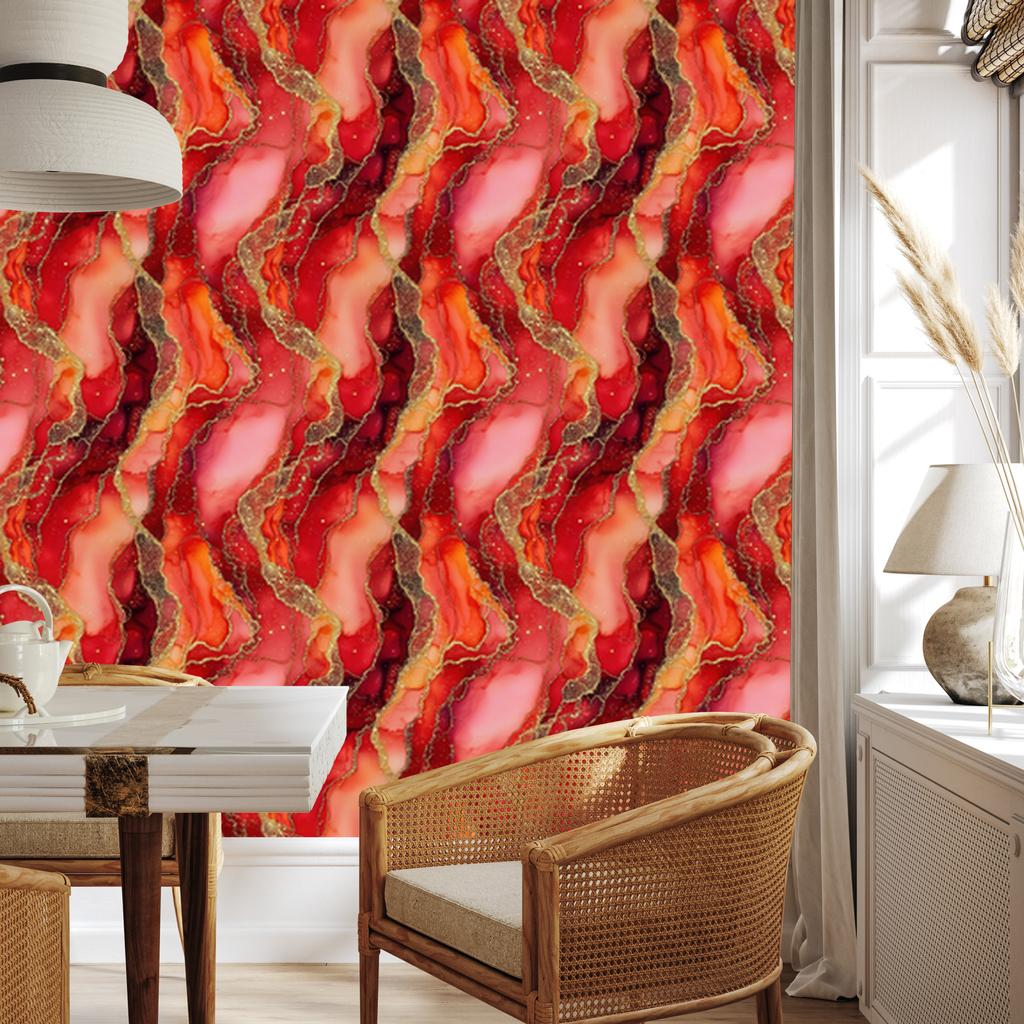 Ink Red, Orange and Coral Wallpaper for Living Room and Bedroom 50x1000