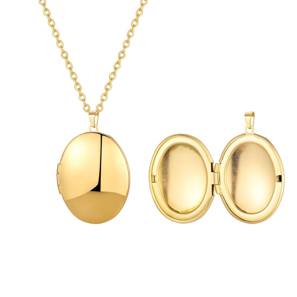 European & American Oval Photo Locket Necklace - DIY Engraving, Creative Gift, Commemorative Jewelry