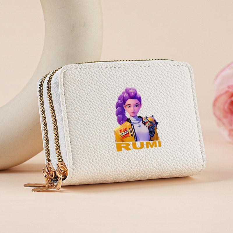 Kpop Hunter Witch Crew Classic Pebble Leather Coin Purse Short Accordion Wallet with Dual Zippers, Multi-Slot Card Holder