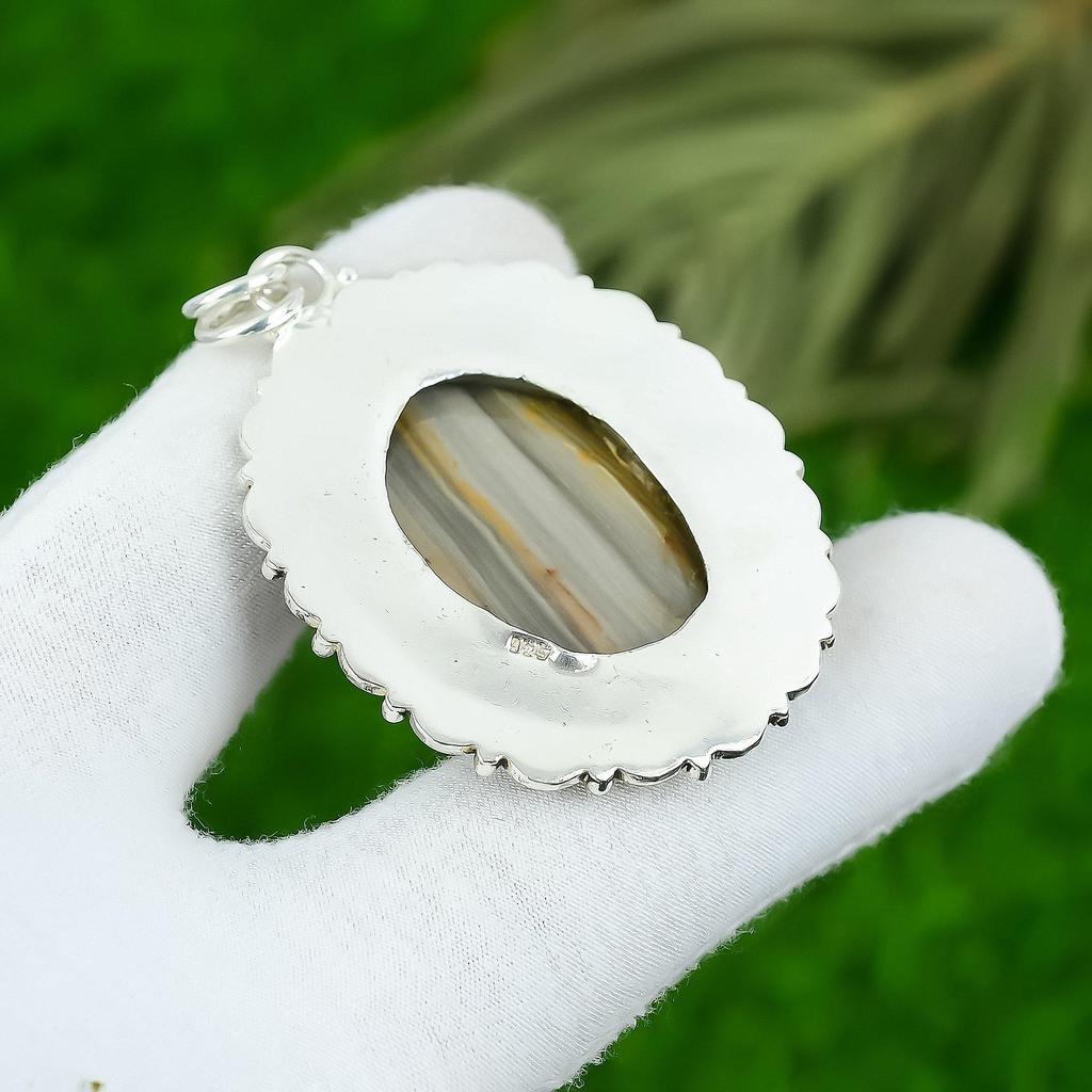 925 Silber Kaiserjaspis Stein Lünette Neu Verlobung Jahrestag Ethnisch Anhänger