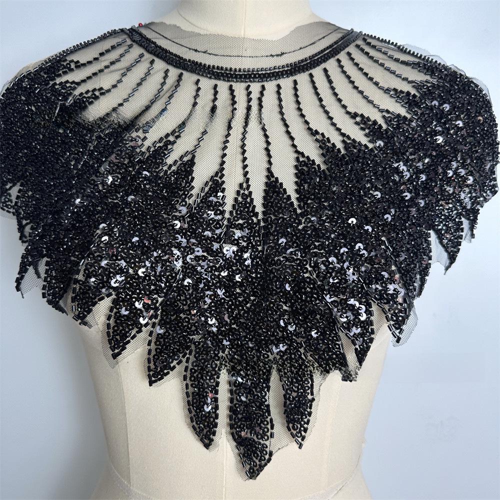 Women's Lace Patch with Sequin Bead Embroidery - Mesh Front Chest Accessory