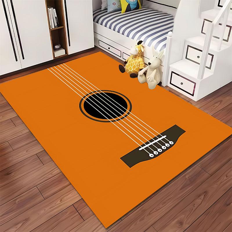 Guitar Theme Orange Carpet suitable as a non-slip mat for the living room or bedroom sofa