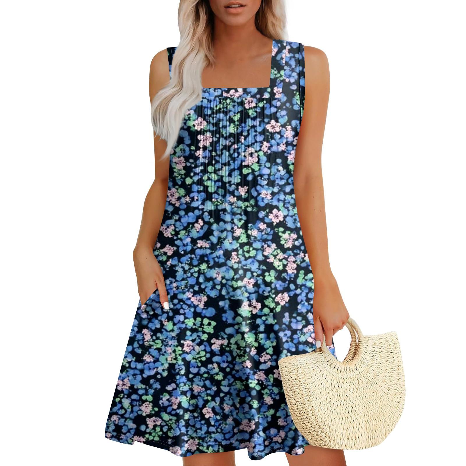 

Женские летние платья Свободные сарафаны без рукавов Платье с карманами XXL тёмно-синий