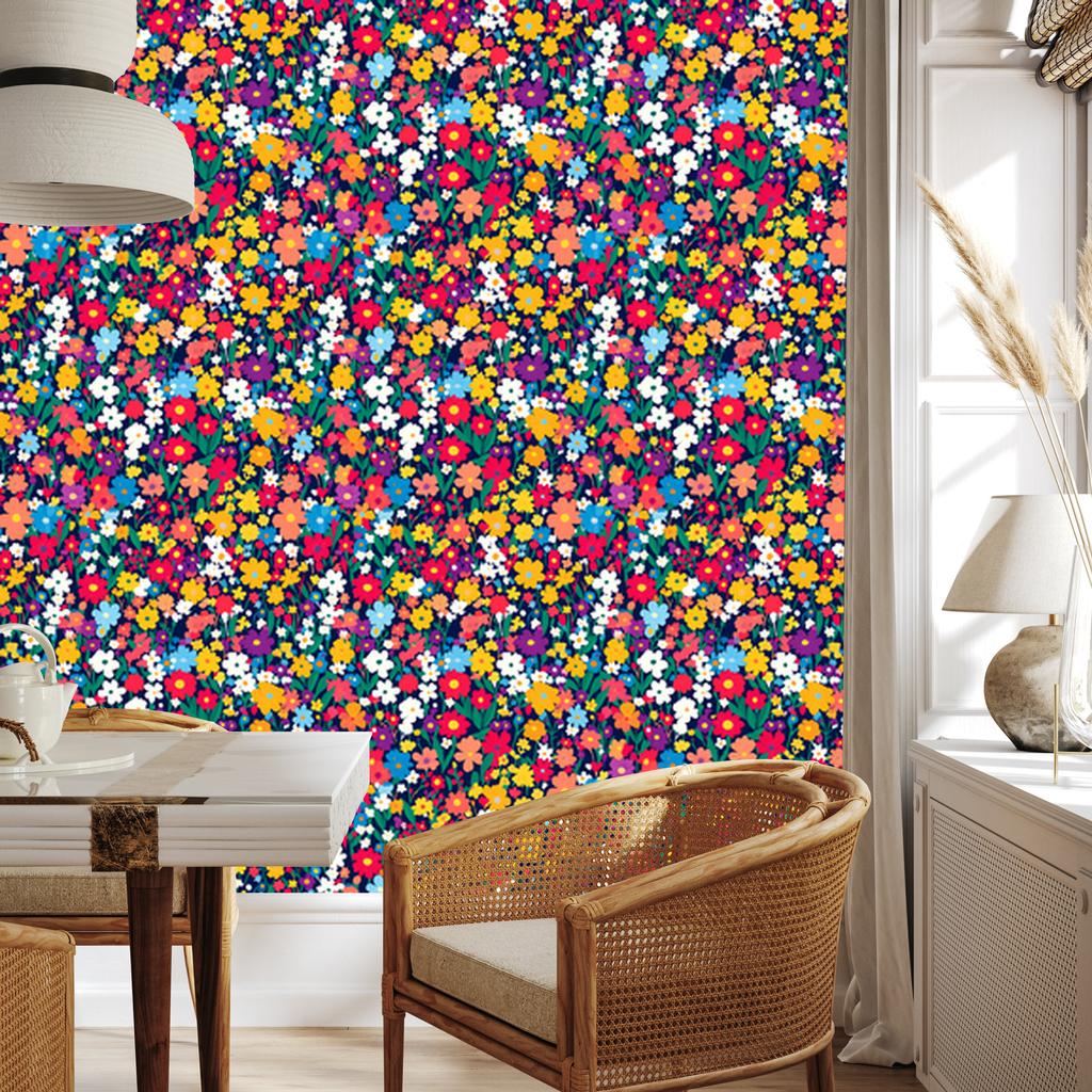 Wallpaper Small Flowers Turquoise and Pink for Living Room and Bedroom 50x1000