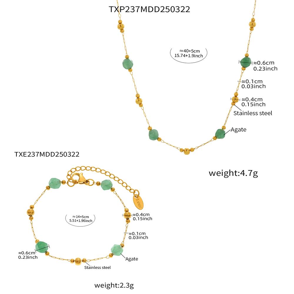 

Bohemian 316 Stainless Steel Gold-Plated Ball Beaded Necklace Pink Green Natural Stone Chain Bracelet Set Women s Summer Zircon