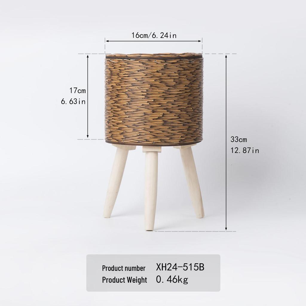 Indoor Faux Rattan Triangular Flower Stand - Creative Succulent Holder, Desktop Straw Woven Pot.