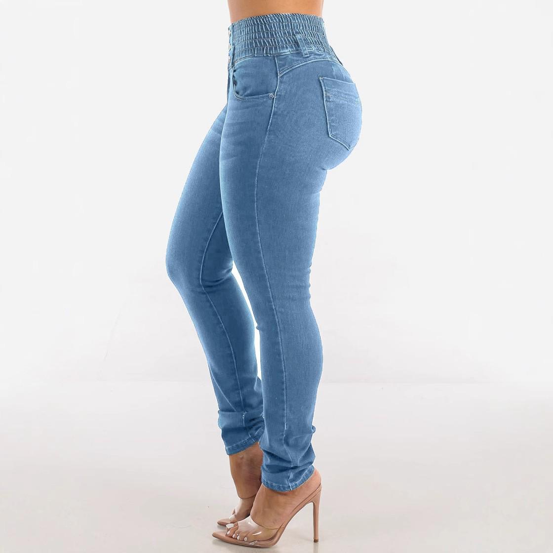 

European Hot-Selling Slimming Elastic High-Waist Jeans - Sexy Butt-Lifting Skinny Long Pants XL светло-синий