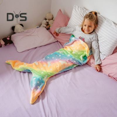 Mermaid Tail Blanket Sleeping Bag Soft Flannel Glow In the Dark Wearable Sleeping Sack Photo Prop Throw Blanket for Home Kindergarten