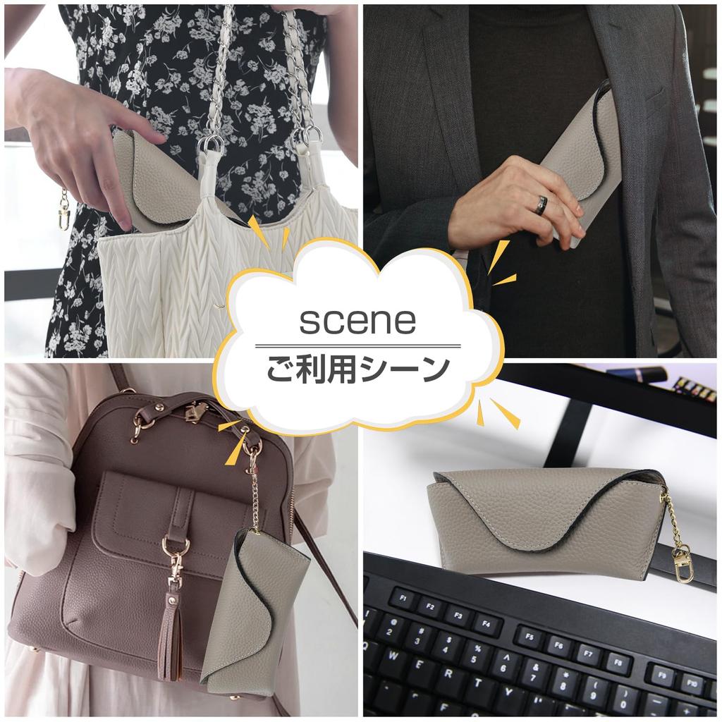 Ganve Slim Eyeglass Case for Stylish Eyeglass Case with Cute Storage Genuine Leather Eyeglass Protector with Light Gray Women, Lightweight, Portable,