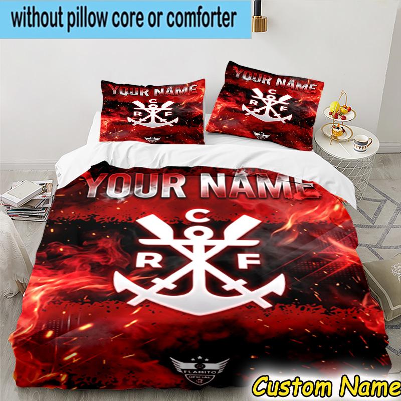 Custom Name FLAMENGO Emblem Design Bedding Set 3PCS Duvet Cover Closure Includes 1 Duvet Cover & 2 Pillowcases for All Seasons Bedroom Decor