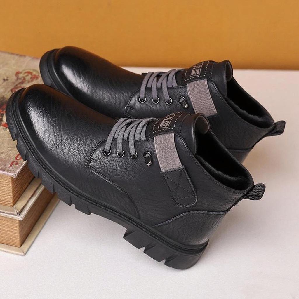 Herren Winter Samtgefütterte High-Top Leder Freizeitschuhe - Weiche Sohle, Warm, Retro Martin Style