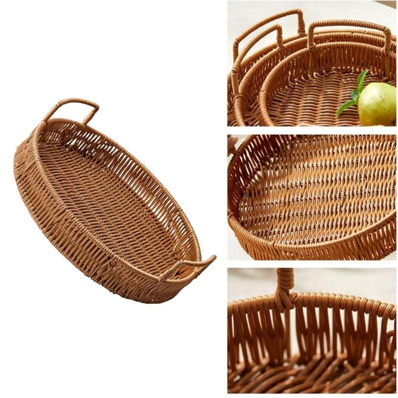 Portable PP Handwoven Look Serving Tray With Easy Carry Handles For Dining Table Decoration