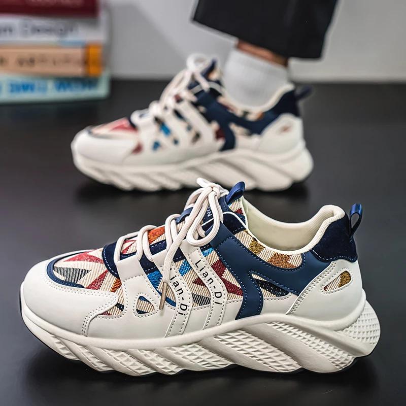 Fashion Men's New Increase Thick Sole Design Comfortable Canvas Running Shoes Non-slip Casual Men's Sports Shoes Large Size