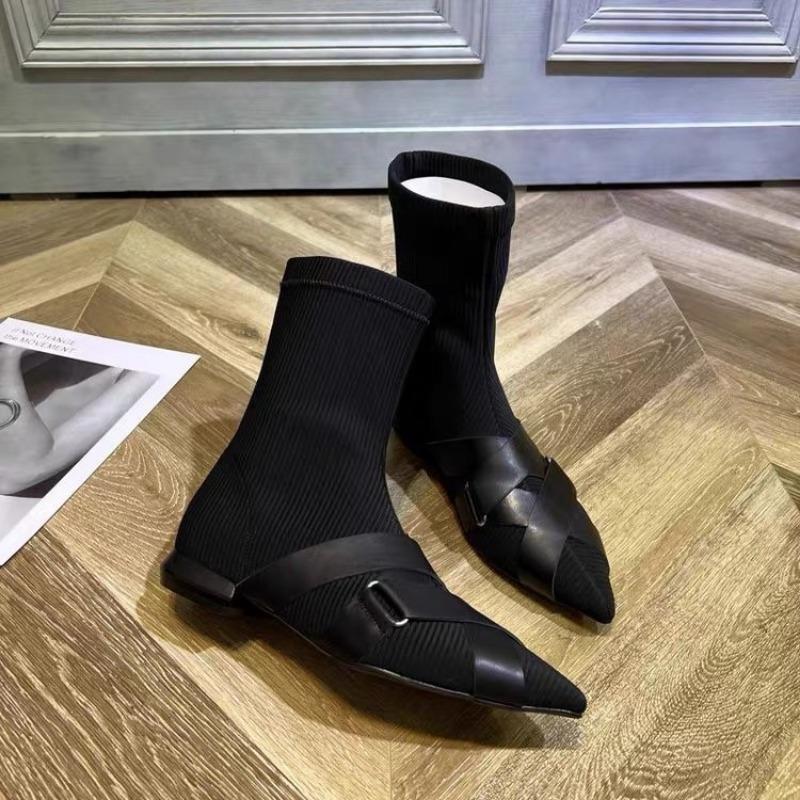 Damskie modne buty na niskim obcasie Jesień Nowe szpiczaste elastyczna tkanina oddychające i wygodne botki