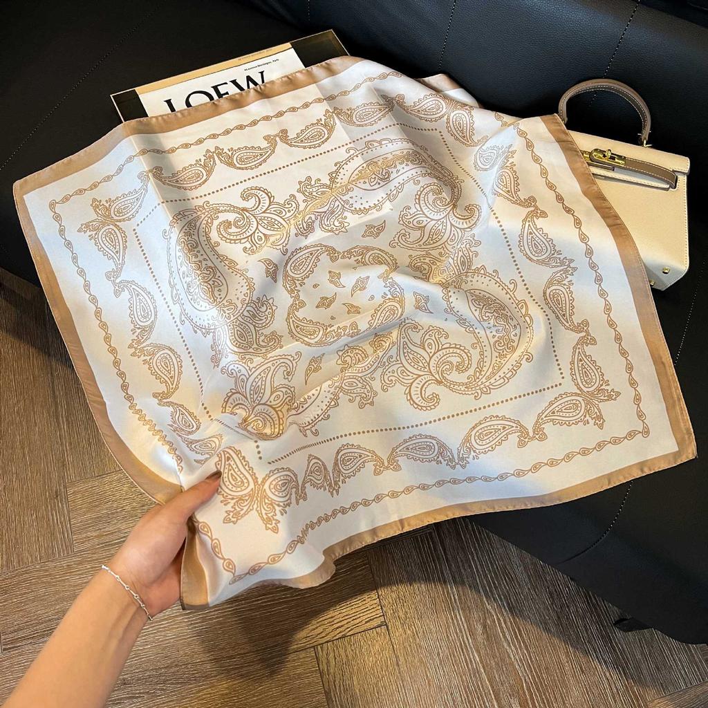 Luxury Paisley Square Scarf Women Print Satin Neckerchief Spring Hair Band Foulard Bandana Echarpe Tie Shawl Wraps