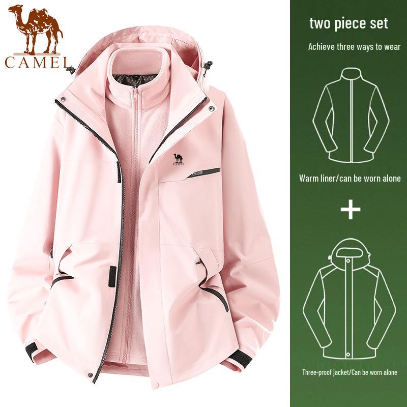 Camel Men's and Women's Three-in-One Jacket for Autumn/Winter Outdoor Hiking and Mountaineering.