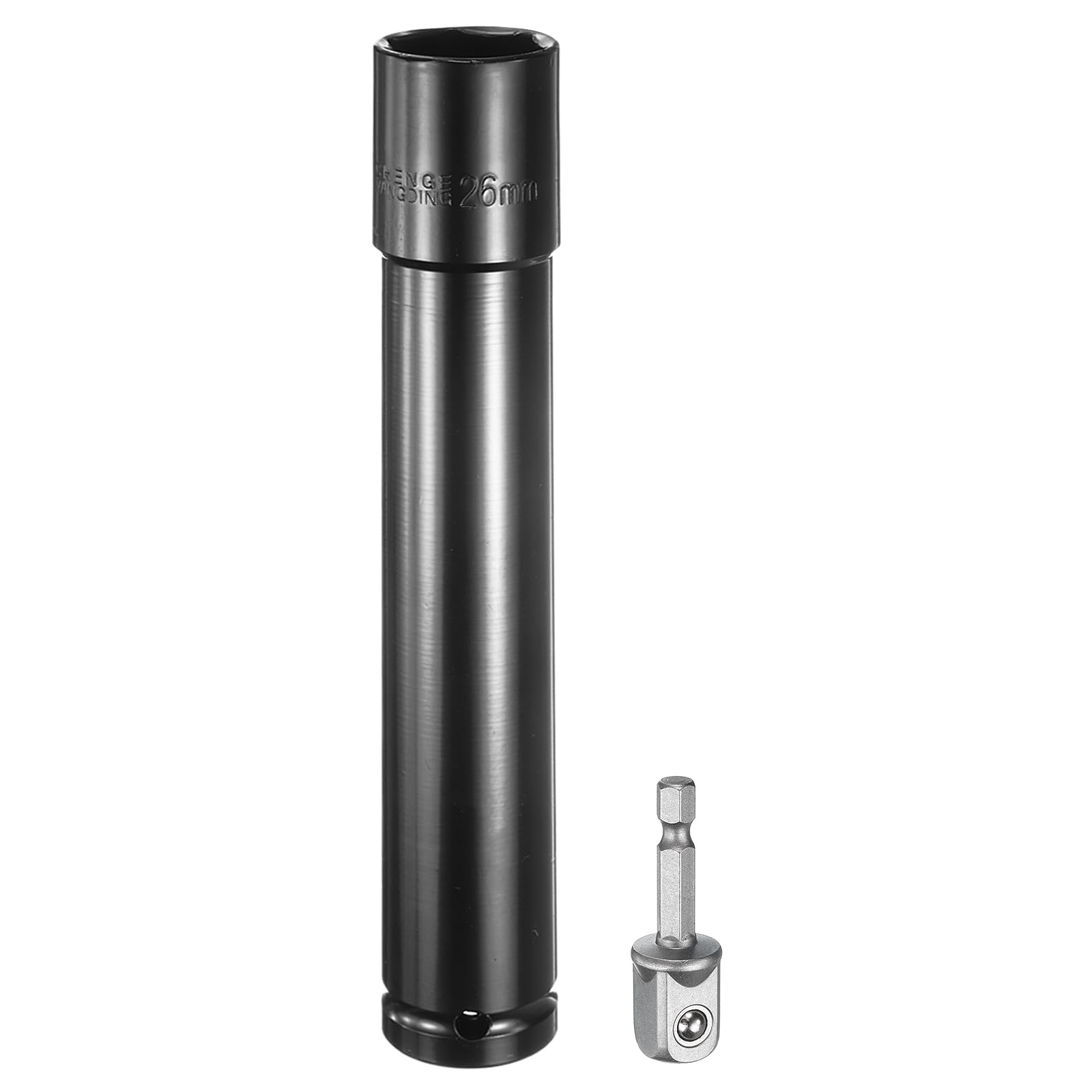 

uxcell Impact 26mm Metric 200mm with Hex Shank Deep for Electric and Manual Adapter Accessory Tool Set Kit for Hex Bolts and Nuts Socket, 1/2 Drive, чорний