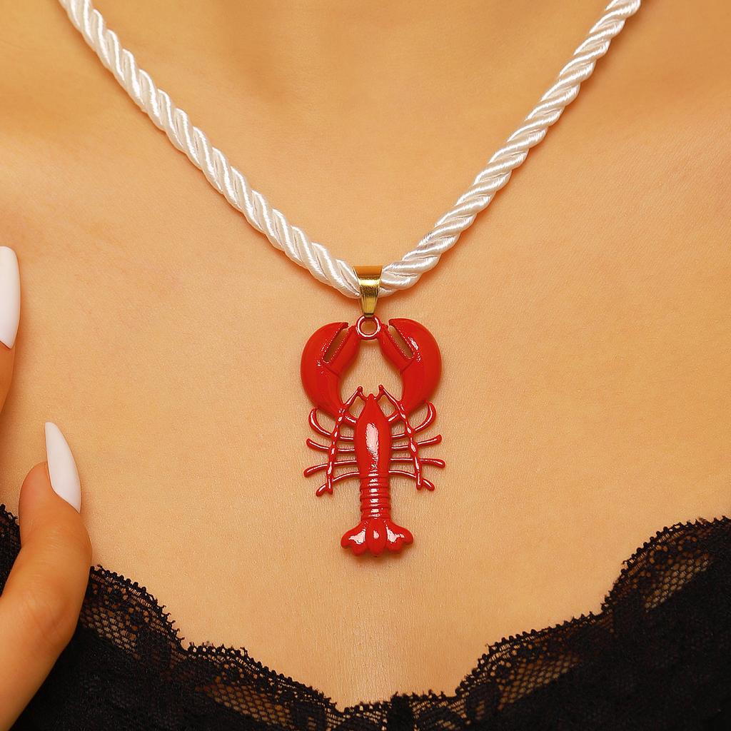 Cute Colorful Enamel Crab Lobster Ocean Animal Pendant White Rope Chain Necklace for Men Women Ocean Style Vacation Jewelry Gift