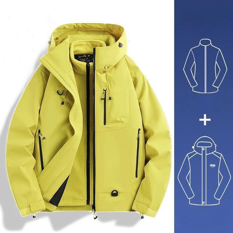 Detachable Hooded Raincoat Windproof Waterproof Jacket for Hiking Camping Outdoor Sports Men Women Three in One