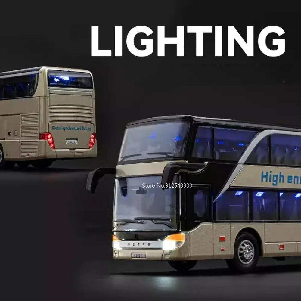 1:30 Scale Double-decker Business Bus Model Toy Car Long-distance Buses Sound Light Pull Back Models Toys Boys Christmas Gifts